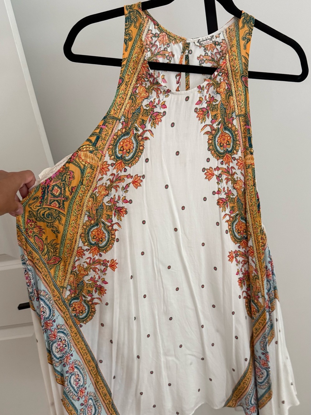 Free People White Paisley Border Mini Dress with Yellow & Blue Accents - Picture 3 of 5